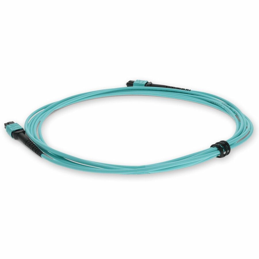 AddOn 5m MPO (Male) to MPO (Male) 12-Strand Aqua OM3 Crossover Fiber OFNR (Riser-Rated) Patch Cable