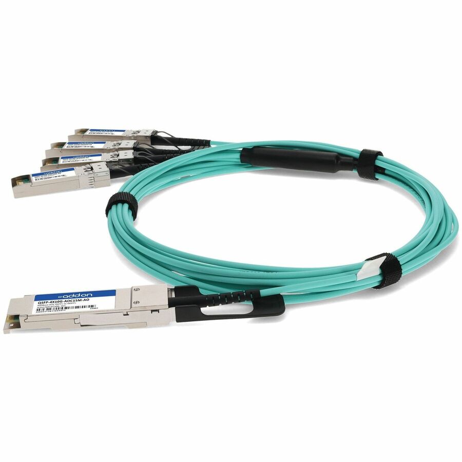 AddOn Cisco QSFP-4X10G-AOC15M Compatible TAA Compliant 40GBase-AOC QSFP+ to 4xSFP+ Direct Attach Cable (850nm, MMF, 15m)