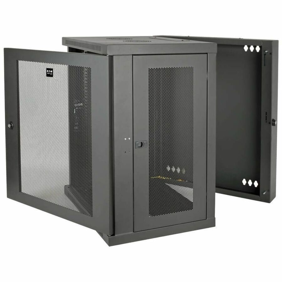 Eaton Tripp Lite Series SmartRack 15U Low-Profile Switch-Depth Wall-Mount Half-Height Rack Enclosure, Hinged Back