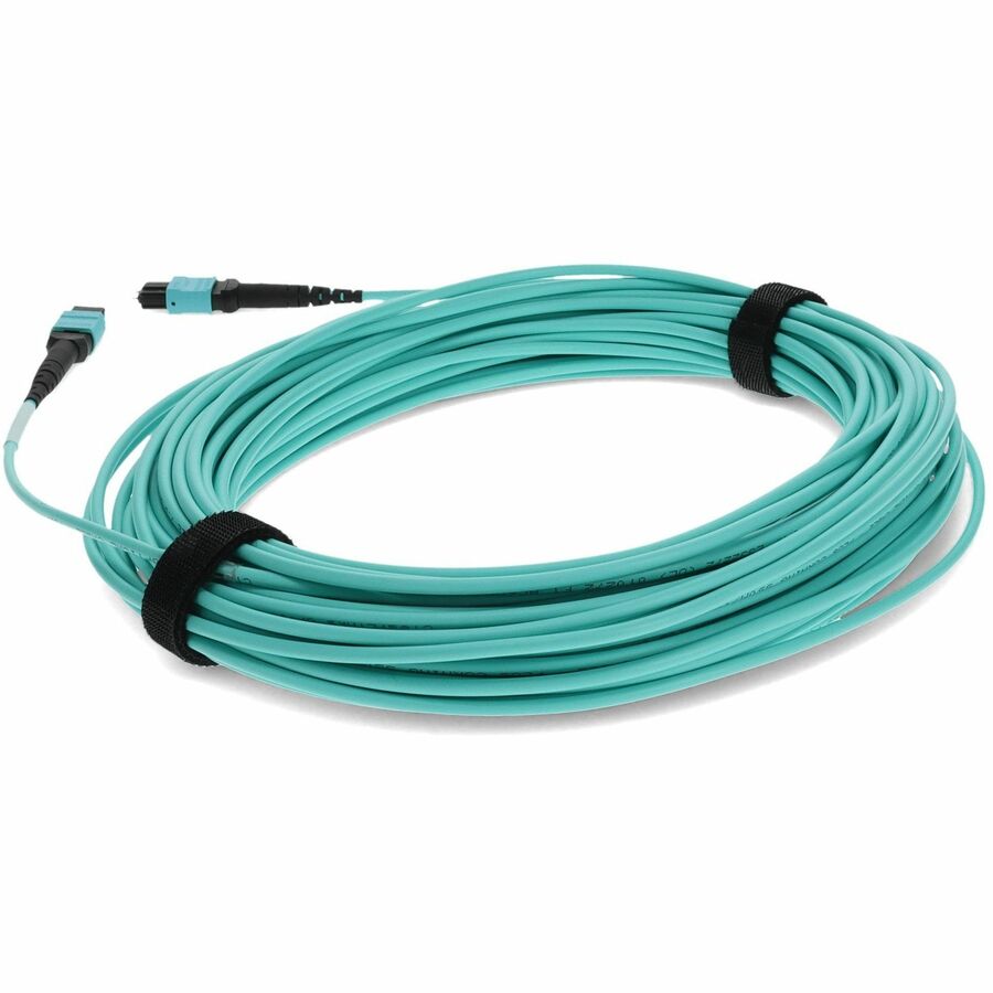 AddOn 30m MPO (Male) to MPO (Male) 12-Strand Aqua OM3 Crossover Fiber OFNR (Riser-Rated) Patch Cable