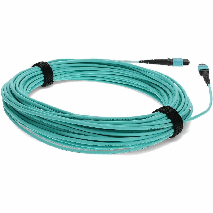 AddOn 30m MPO (Male) to MPO (Male) 12-Strand Aqua OM3 Crossover Fiber OFNR (Riser-Rated) Patch Cable