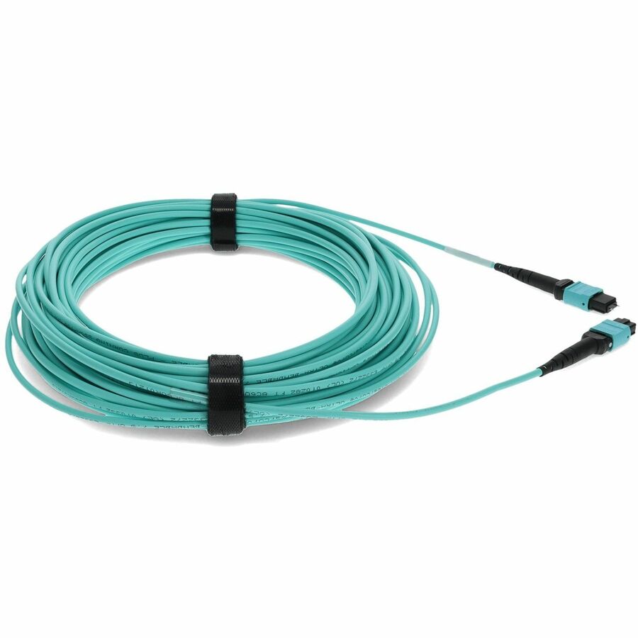 AddOn 50m MPO (Male) to MPO (Male) 12-Strand Aqua OM3 Crossover Fiber OFNR (Riser-Rated) Patch Cable