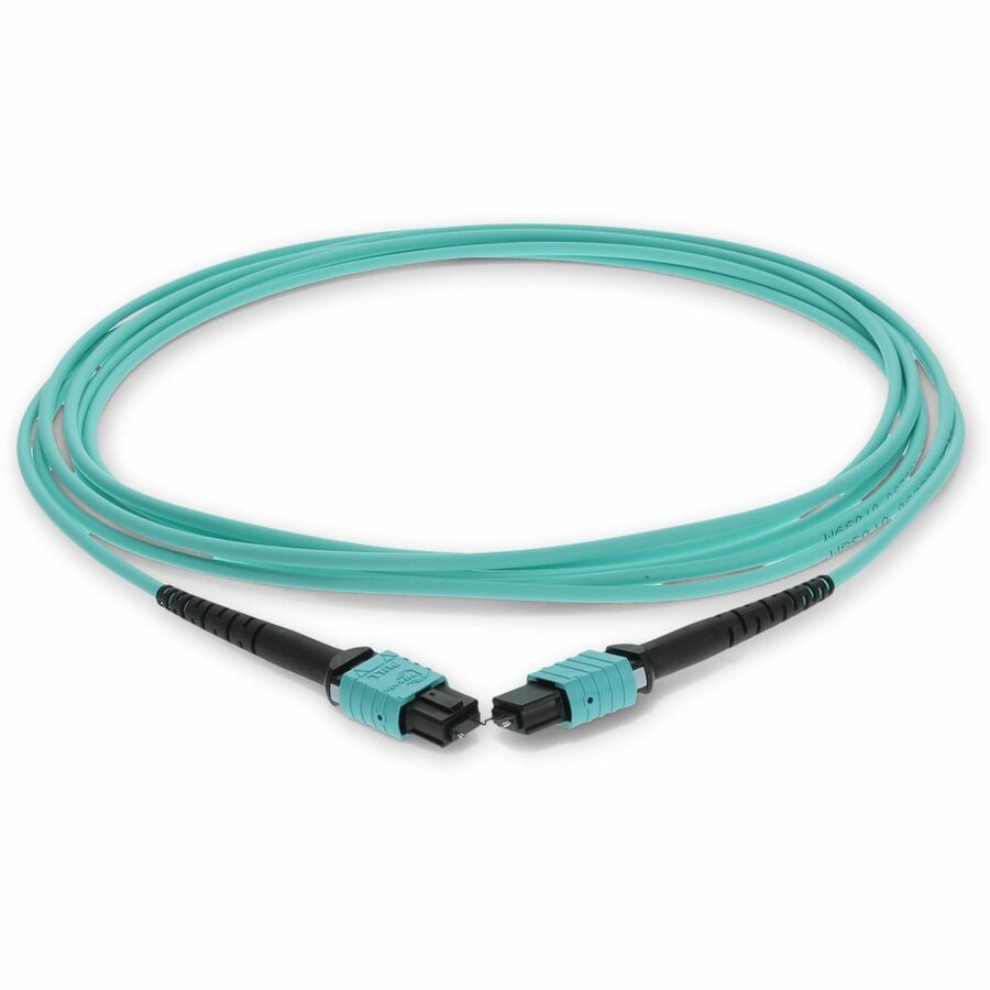 AddOn 10m MPO (Male) to MPO (Male) 12-Strand Aqua OM3 Straight Fiber OFNR (Riser-Rated) Patch Cable
