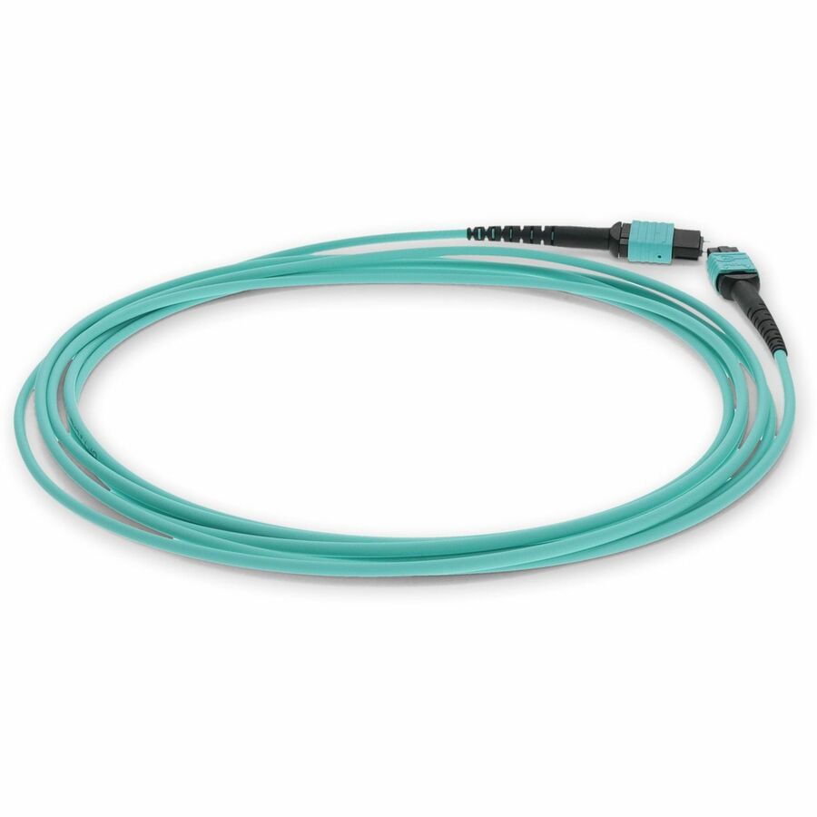 AddOn 10m MPO (Male) to MPO (Male) 12-Strand Aqua OM3 Straight Fiber OFNR (Riser-Rated) Patch Cable