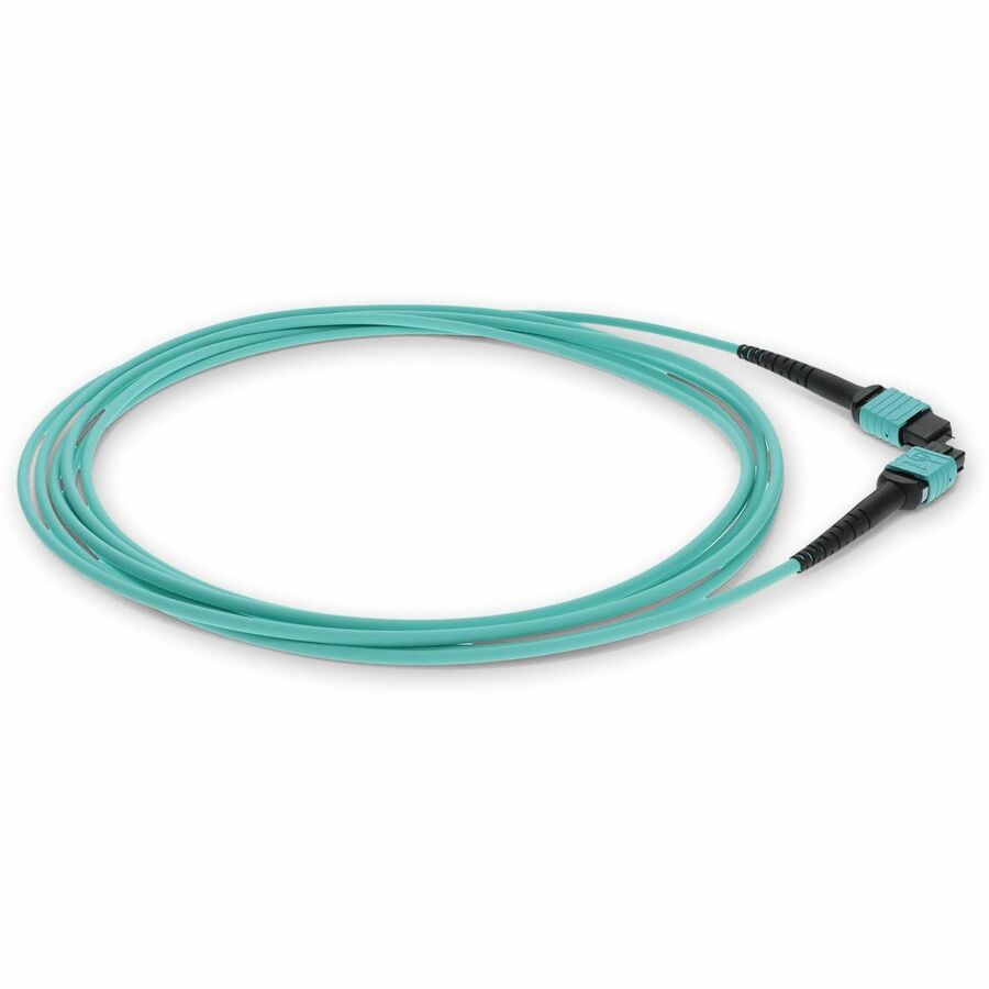AddOn 10m MPO (Male) to MPO (Male) 12-Strand Aqua OM3 Straight Fiber OFNR (Riser-Rated) Patch Cable