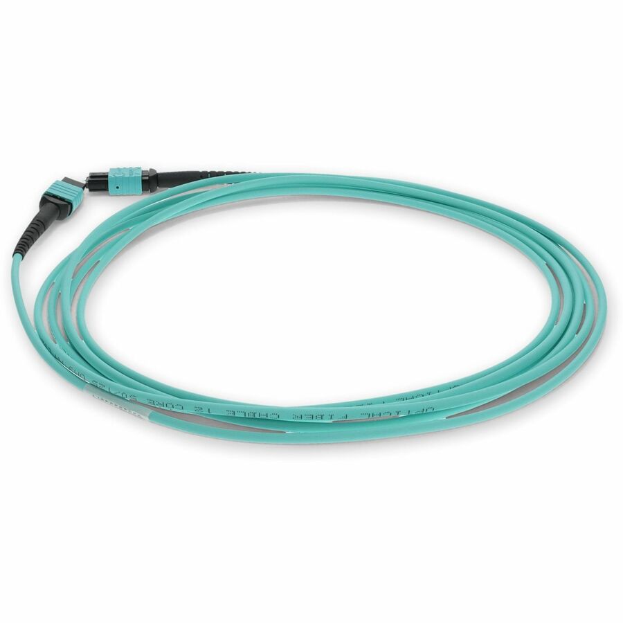 AddOn 10m MPO (Male) to MPO (Male) 12-Strand Aqua OM3 Straight Fiber OFNR (Riser-Rated) Patch Cable