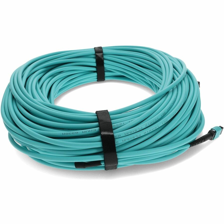 AddOn 50m MPO (Male) to MPO (Male) 12-Strand Aqua OM3 Straight Fiber OFNR (Riser-Rated) Patch Cable
