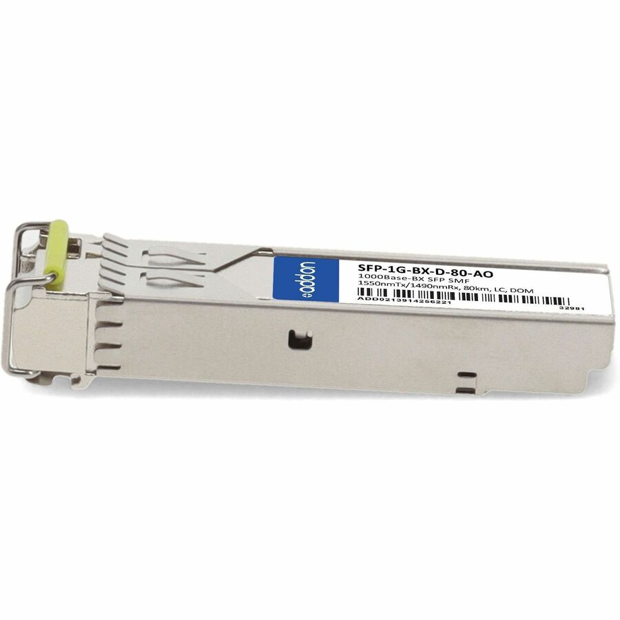 AddOn MSA and TAA Compliant 1000Base-BX SFP Transceiver (SMF, 1550nmTx/1490nmRx, 80km, LC, DOM)