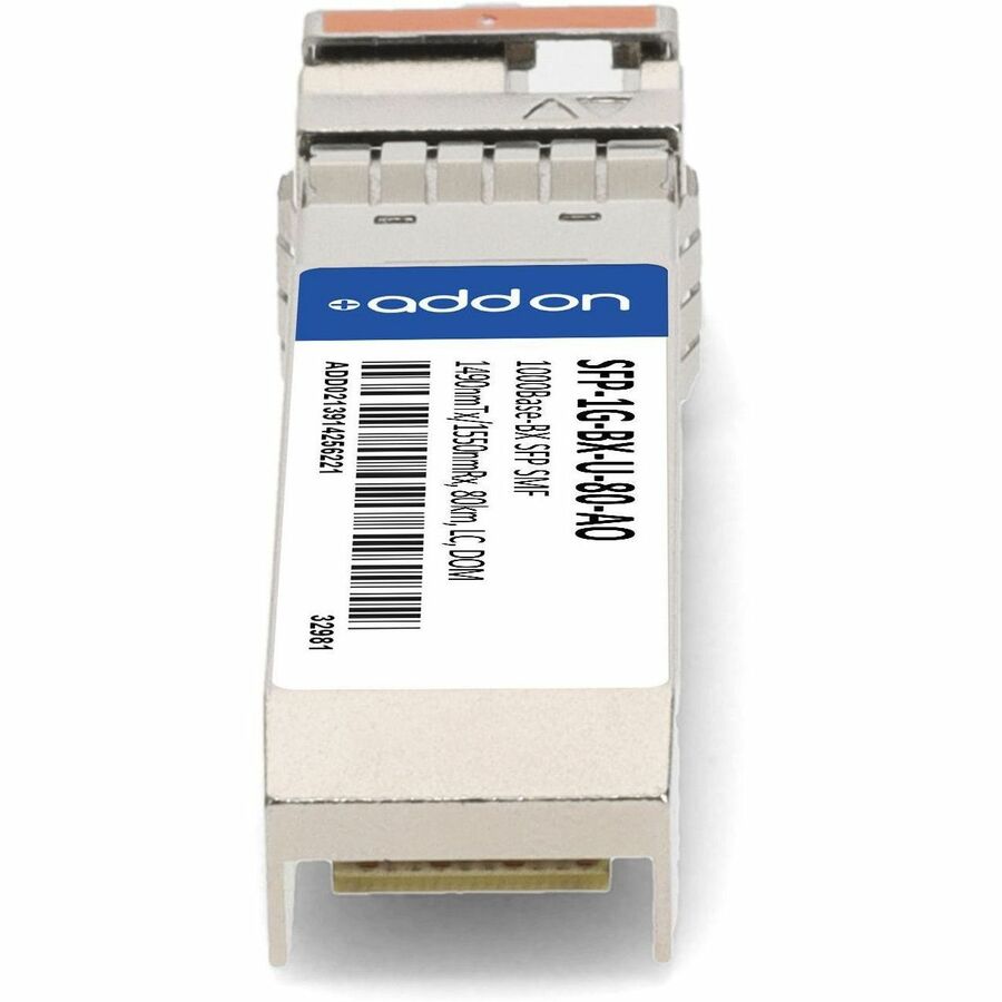 AddOn MSA and TAA Compliant 1000Base-BX SFP Transceiver (SMF, 1490nmTx/1550nmRx, 80km, LC, DOM)