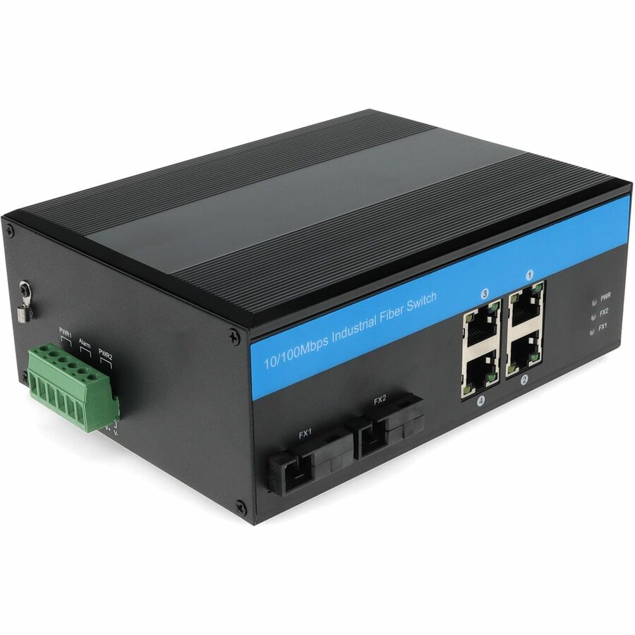AddOn 4 10/100Base-TX(RJ-45) to 2 100Base-BXU(SC) SMF 1310nmTX/1550nmRX 20km Industrial Media Converter Switch