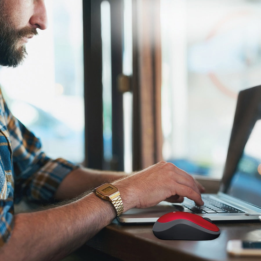 Logitech M185 Wireless Mouse, 2.4GHz with USB Mini Receiver, 12-Month Battery Life, 1000 DPI Optical Tracking, Ambidextrous, Compatible with PC, Mac, Laptop (Red)