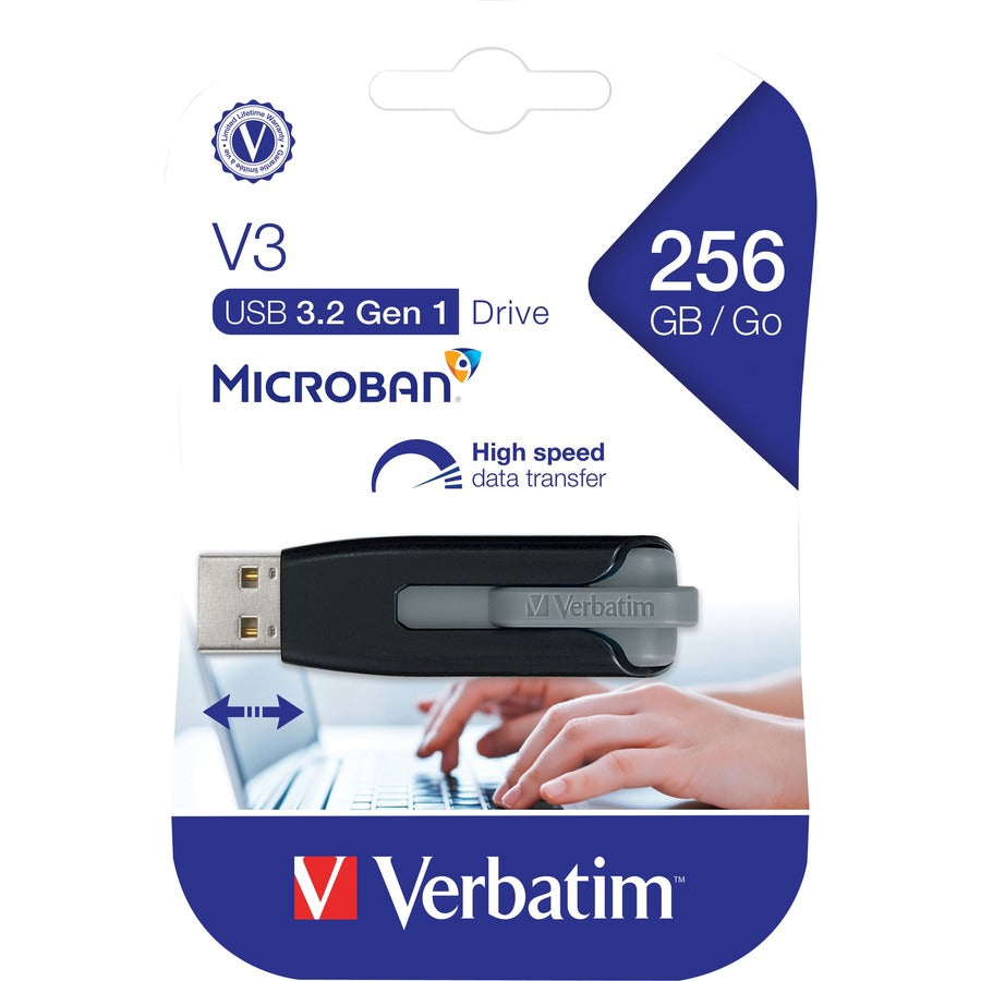 Verbatim 256GB Store 'n' Go&reg; V3 USB 3.2 Gen 1 Flash Drive - Gray