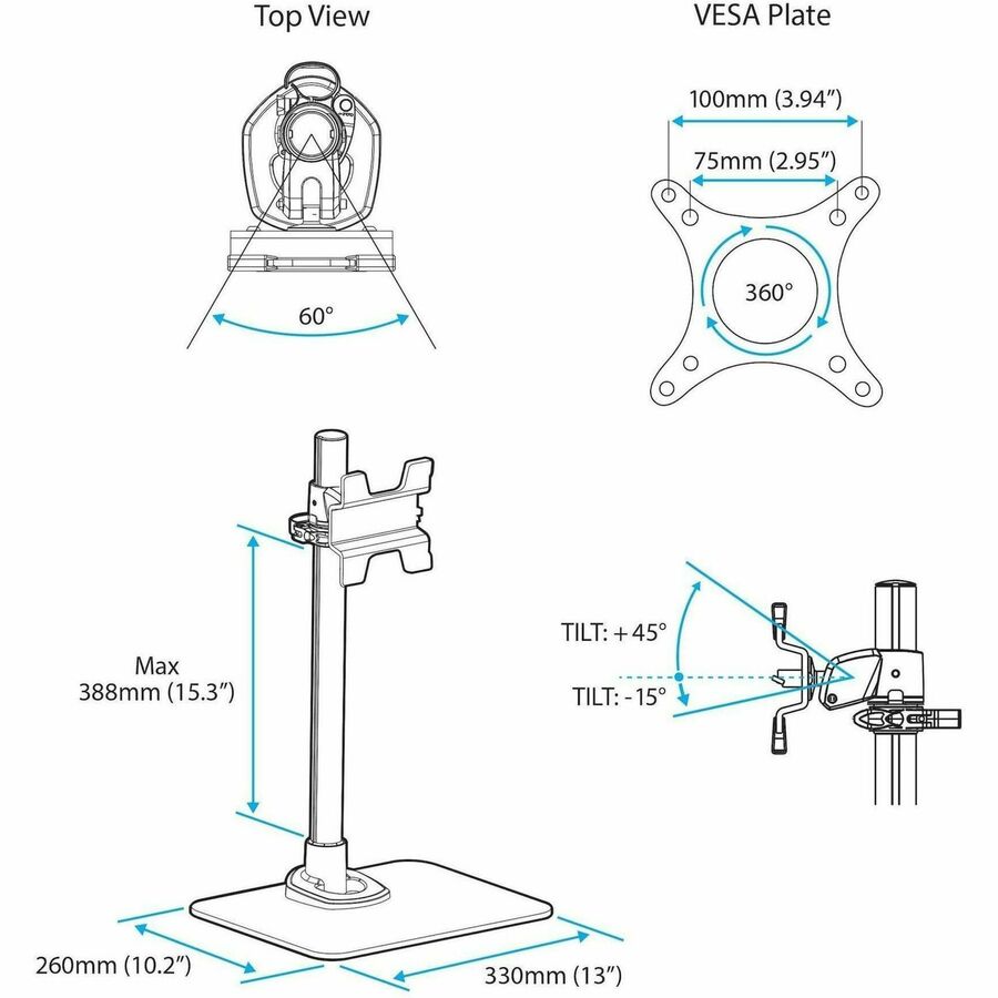 Mount up to a 30" LCD or LED monitor on a desk stand with tilt, pivot and height adjustments - Adjustable Desktop Monitor Stand with Cable Hook - Height Adjustable LCD Stand - Swivel Monitor Stand
