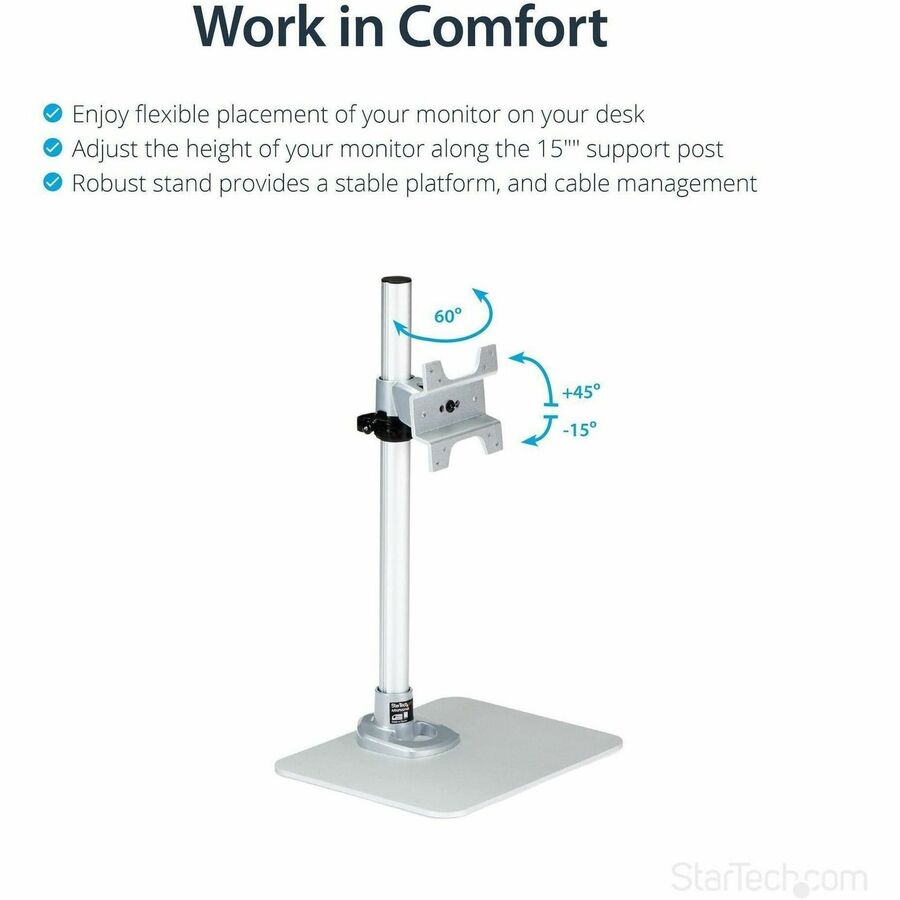 Mount up to a 30" LCD or LED monitor on a desk stand with tilt, pivot and height adjustments - Adjustable Desktop Monitor Stand with Cable Hook - Height Adjustable LCD Stand - Swivel Monitor Stand