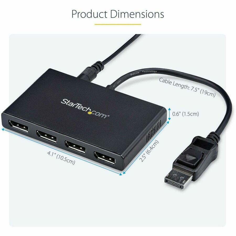 StarTech.com 4-Port DisplayPort 1.2 Splitter, DisplayPort to 4x DP Multi-Monitor Adapter, Quad 1080p 60Hz Computer MST Hub, Windows Only