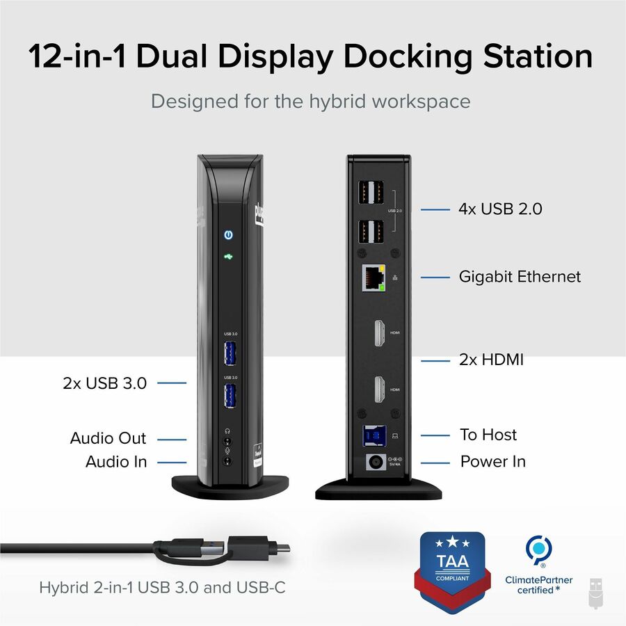 Plugable USB 3.0 Universal Laptop Docking Station Dual Monitor for Windows and Mac