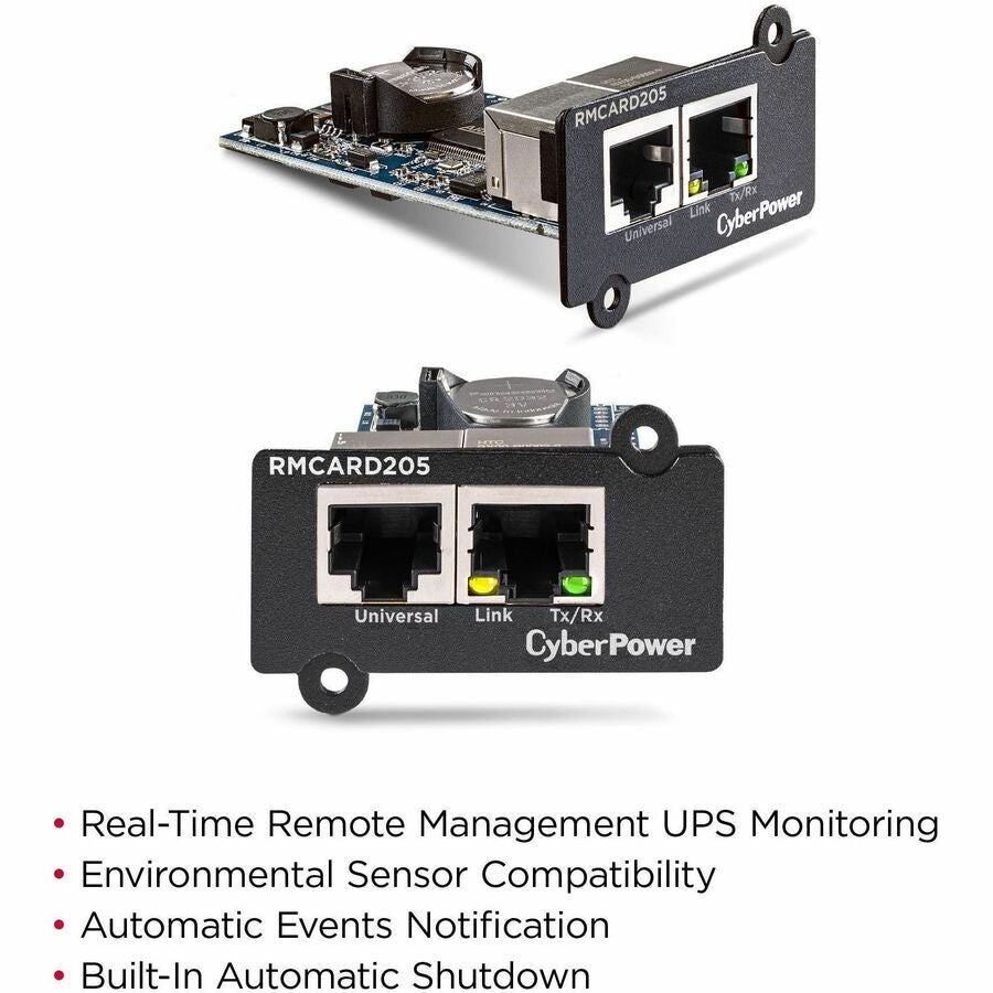 CyberPower RMCARD205 Remote Management Card, Black, via FTP or SCP, Ethernet speeds: 10/100 Mbps