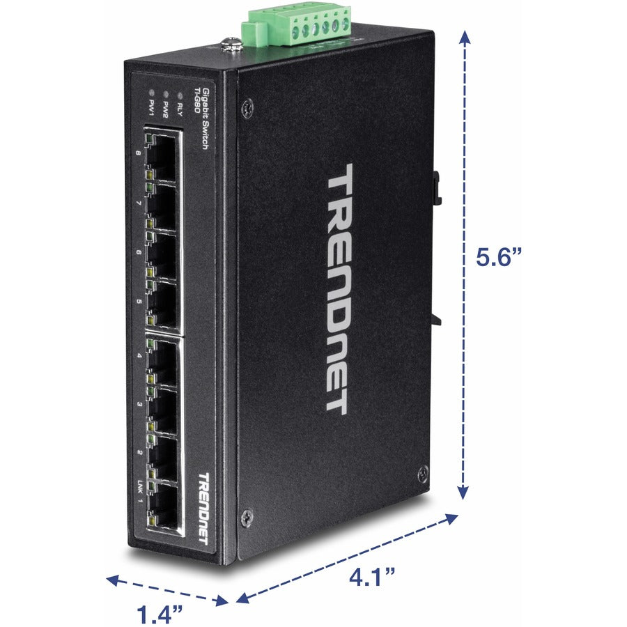 TRENDnet 8Port HI Gigabit DinRailSwitch, 1000Base-T, Ethernet