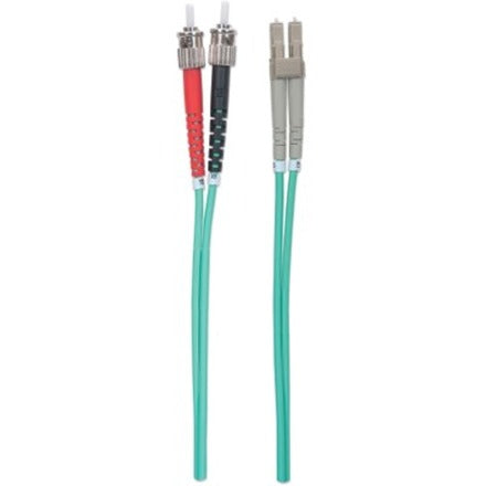 IC Intellinet Network Solutions Fiber Optic Patch Cable, ST/LC, OM3, 50/125, Multimode, Duplex, Aqua, 3 ft (1 m)