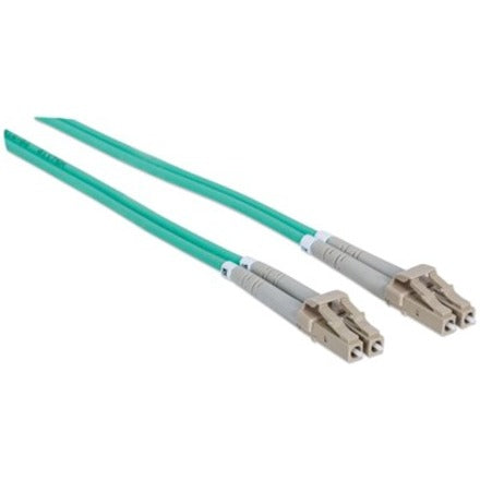 IC Intellinet Network Solutions Fiber Optic Patch Cable, LC, OM3, 50/125, Multimode, Duplex, Aqua, 14 ft (5 m)