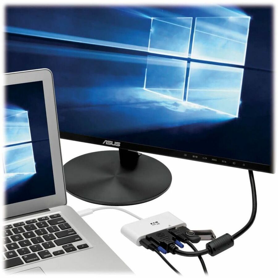 Eaton Tripp Lite Series USB-C Multiport Adapter, DVI, USB 3.x (5Gbps) Hub Port, Gbe and PD Charging, White