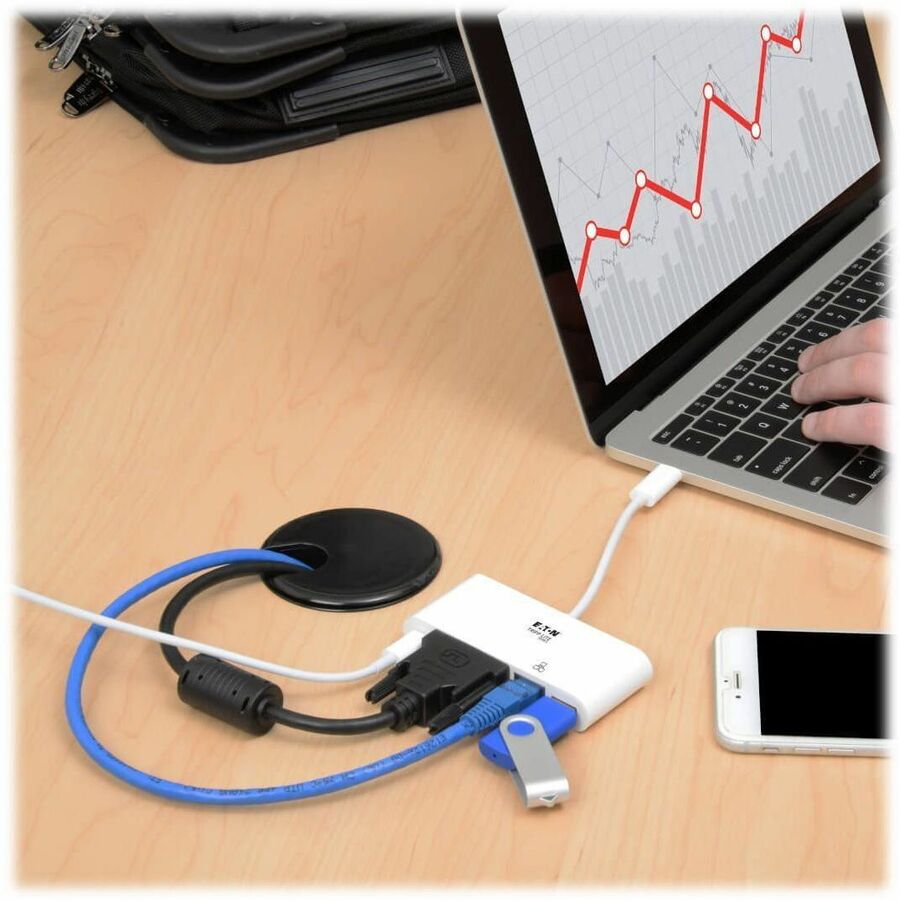 Eaton Tripp Lite Series USB-C Multiport Adapter, DVI, USB 3.x (5Gbps) Hub Port, Gbe and PD Charging, White