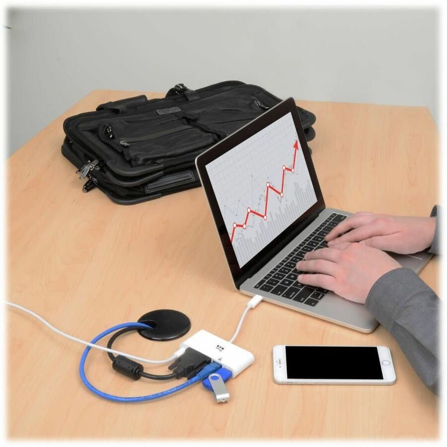 Eaton Tripp Lite Series USB-C Multiport Adapter, DVI, USB 3.x (5Gbps) Hub Port, Gbe and PD Charging, White