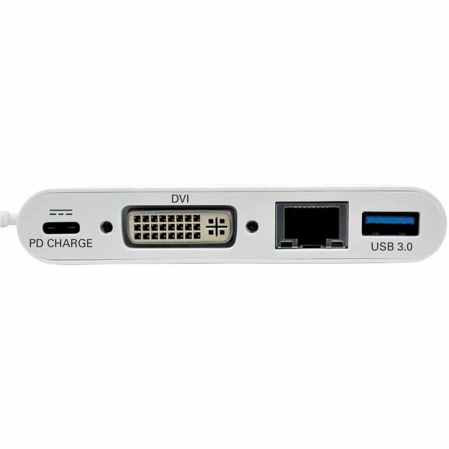 Eaton Tripp Lite Series USB-C Multiport Adapter, DVI, USB 3.x (5Gbps) Hub Port, Gbe and PD Charging, White