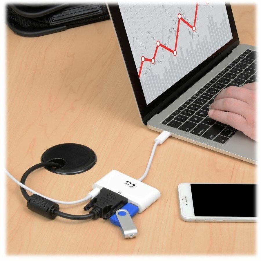 Eaton Tripp Lite Series USB-C to DVI Adapter with USB 3.x (5Gbps) Hub Port and PD Charging, White