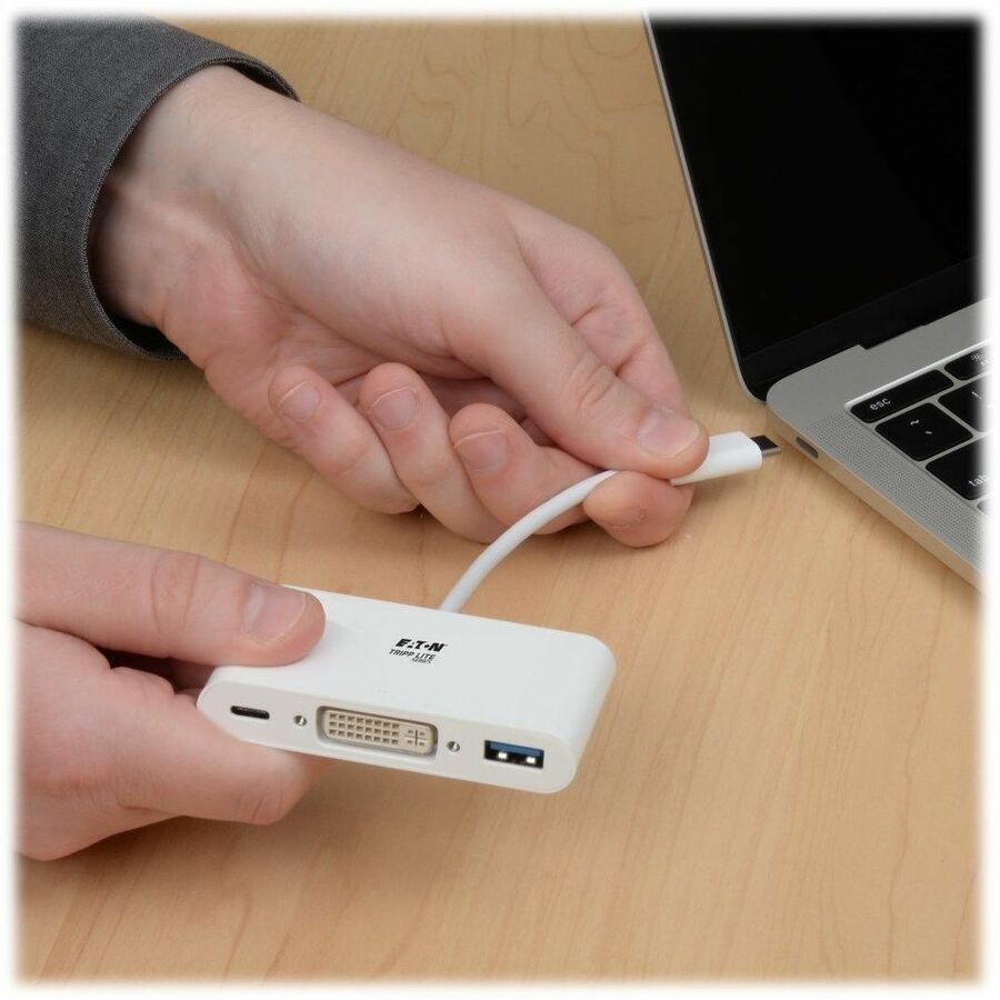 Eaton Tripp Lite Series USB-C to DVI Adapter with USB 3.x (5Gbps) Hub Port and PD Charging, White