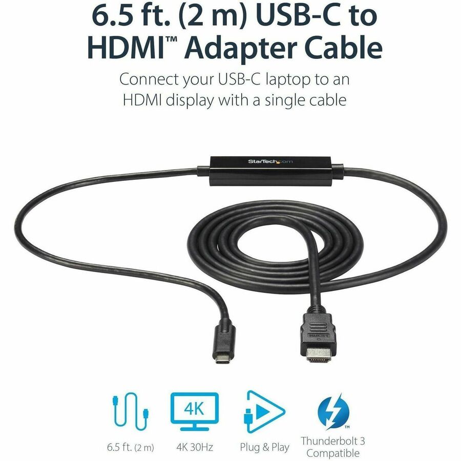 StarTech.com USB C to HDMI Cable - 6 ft / 2m - USB-C to HDMI 4K 60Hz - USB Type C to HDMI - Computer Monitor Cable
