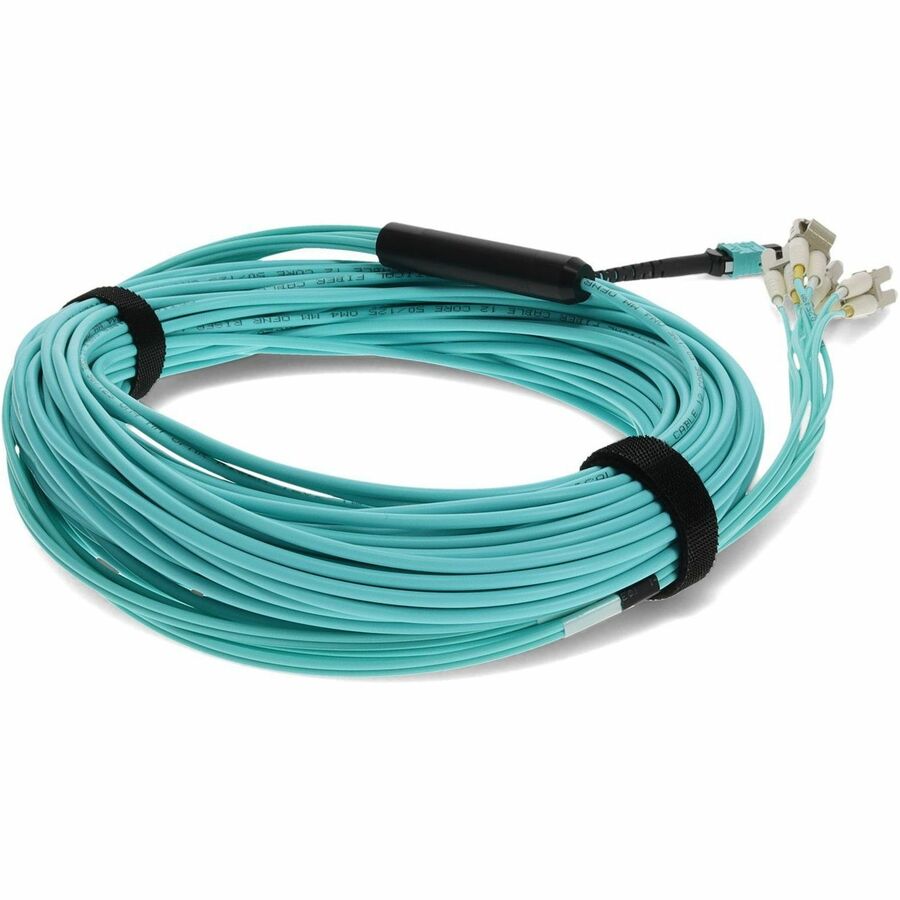AddOn 50m MPO (Female) to 8xLC (Male) 8-Strand Aqua OM3 Fiber Fanout Cable