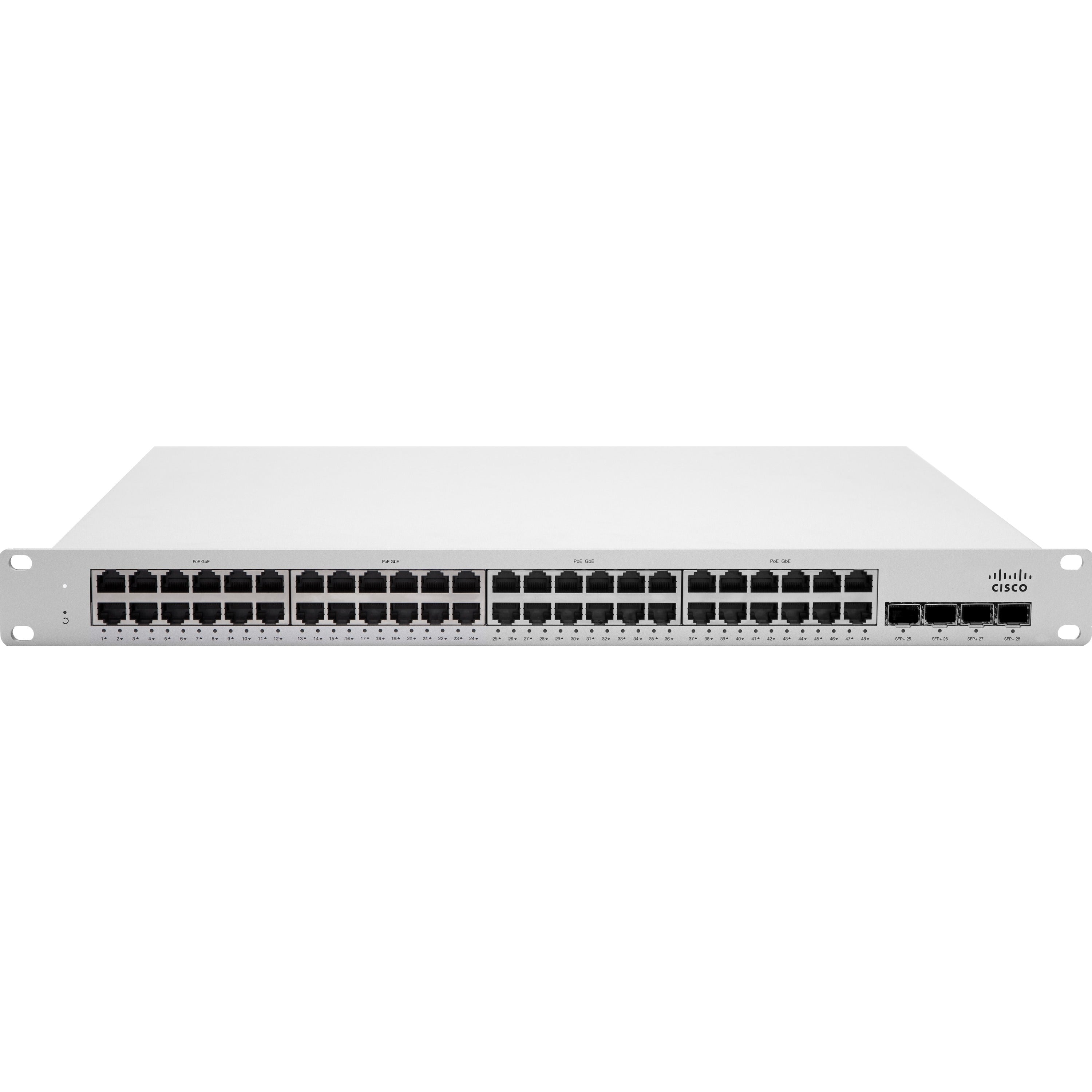 Meraki MS225-48FP Ethernet Switch, 10 Gigabit Ethernet, 10GBase-X, 9.63 lb