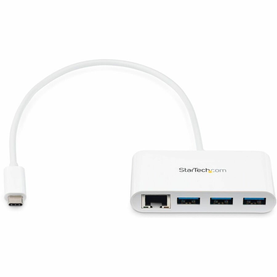 StarTech.com 3 Port USB C Hub with Gigabit Ethernet - USB-C to 3x USB-A - USB 3.0 - White - USB Hub with GbE - USB-C to USB Adapter - USB Type C Hub
