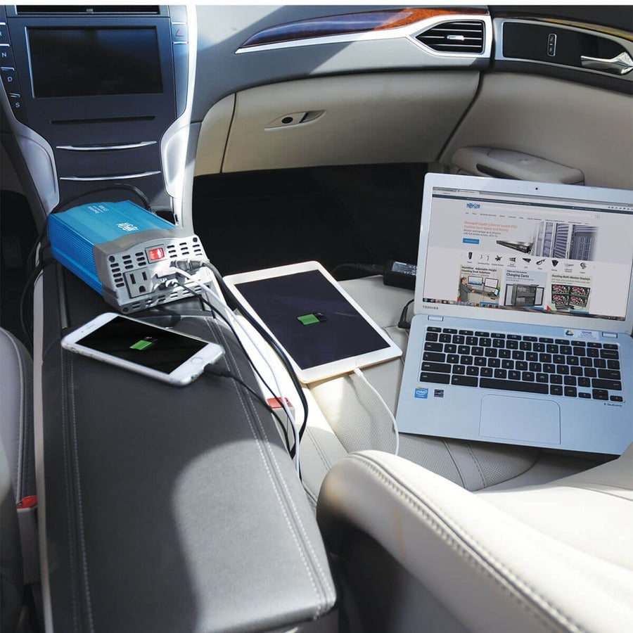 Eaton 375W Car Power Inverter 2 Outlets 2-Port USB Charging AC to DC, PV375USB, Red, 3 ft