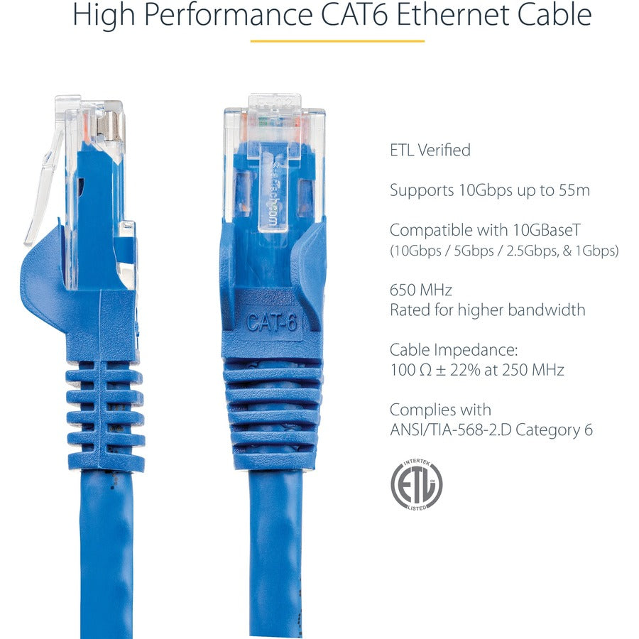 StarTech.com 12ft CAT6 Ethernet Cable - Blue Snagless Gigabit - 100W PoE UTP 650MHz Category 6 Patch Cord UL Certified Wiring/TIA