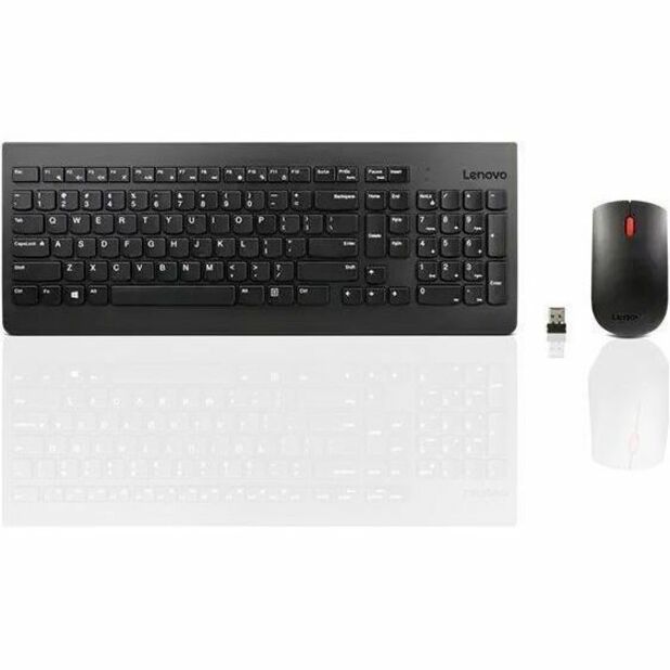 Lenovo Wireless Keyboard Mouse Combo, Black, Ambidextrous and ergonomic mouse designed for all day use, <ul> <li>Wireless Keyboard Mouse Combo</li> <li>Nano-USB Receiver</li> </ul>