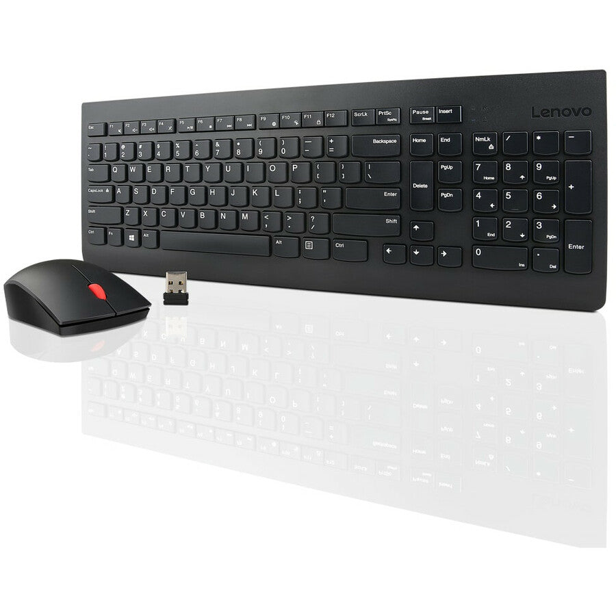 Lenovo Wireless Keyboard Mouse Combo, Black, Ambidextrous and ergonomic mouse designed for all day use, <ul> <li>Wireless Keyboard Mouse Combo</li> <li>Nano-USB Receiver</li> </ul>