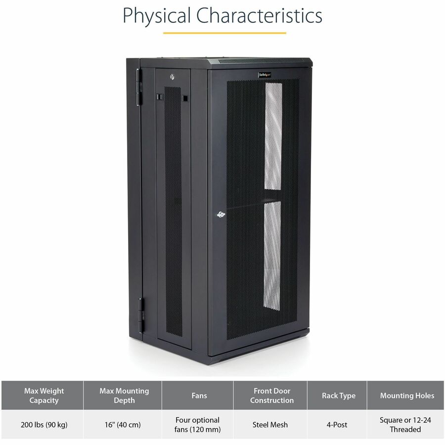 StarTech.com 4-Post 26U Wall Mount Network Cabinet, 19" Hinged Wall-Mounted Server Rack for Data / IT Equipment, Lockable Rack Enclosure