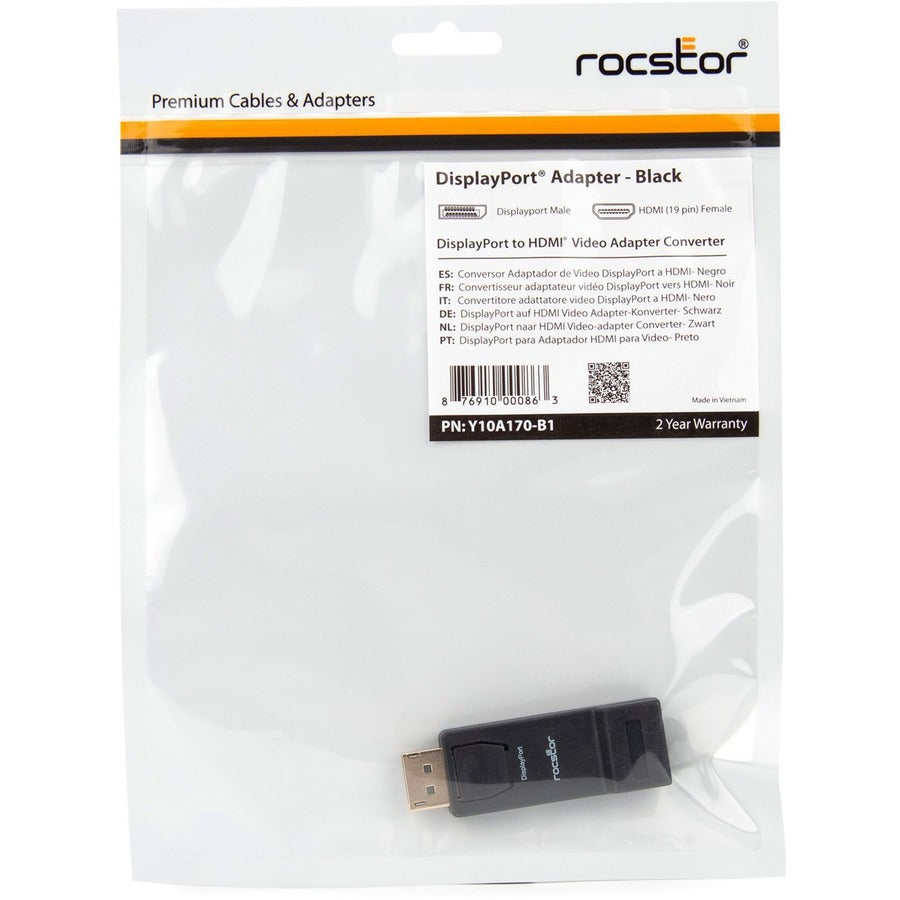 Rocstor Premium DisplayPort to HDMI Video Adapter Converter - M/F - 1 x HDMI Female - 1 x DisplayPort Male - Gold Platted Connectors - Black - ADAPTER CONVERTER Male/Female