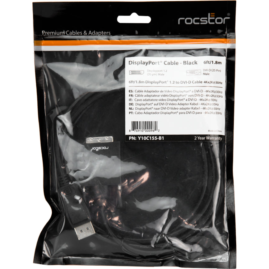 Rocstor premium 6 ft DisplayPort 1.2v to DVI Cable M/M