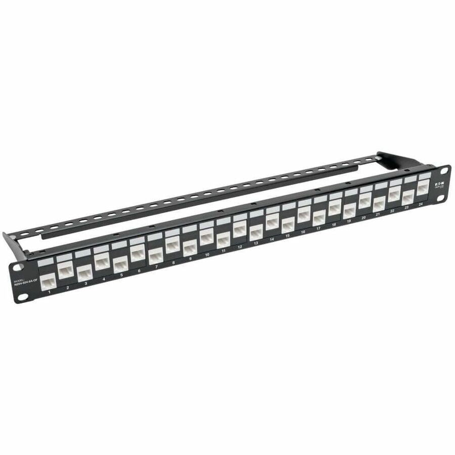 Eaton Tripp Lite Series 24-Port 1U Rack-Mount Cat6a Offset Feed-Through Patch Panel with Cable Management Bar, RJ45 Ethernet, TAA
