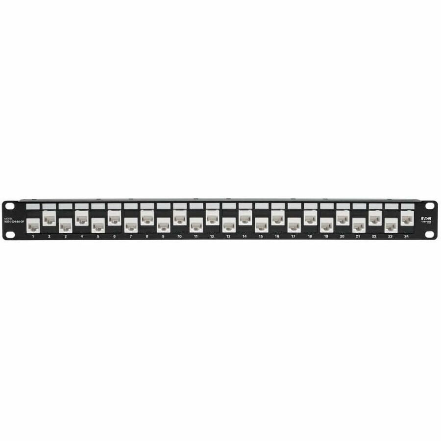 Eaton Tripp Lite Series 24-Port 1U Rack-Mount Cat6a Offset Feed-Through Patch Panel with Cable Management Bar, RJ45 Ethernet, TAA