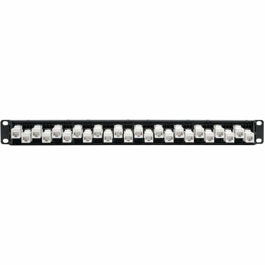 Eaton Tripp Lite Series 24-Port 1U Rack-Mount Cat6a Offset Feed-Through Patch Panel with Cable Management Bar, RJ45 Ethernet, TAA