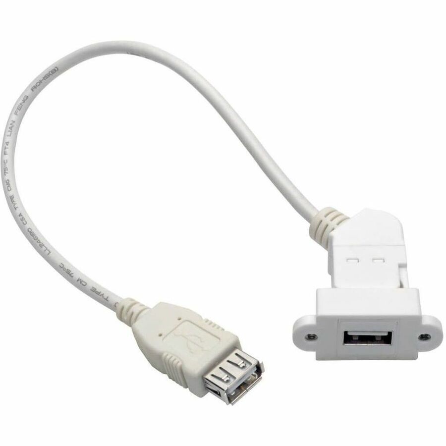 Eaton Tripp Lite Series USB 2.0 All-in-One Keystone/Panel Mount Coupler Cable (F/F), Angled Connector, White, 1 ft. (0.31 m)