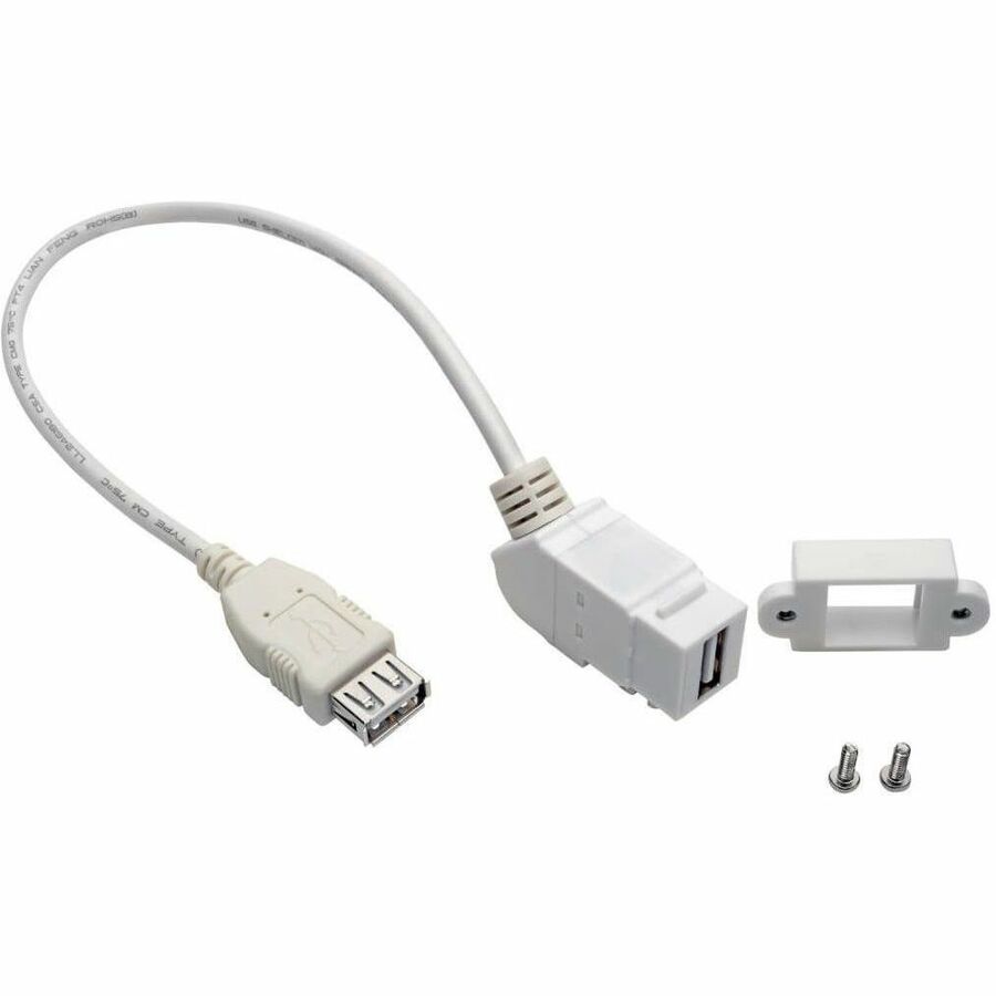 Eaton Tripp Lite Series USB 2.0 All-in-One Keystone/Panel Mount Coupler Cable (F/F), Angled Connector, White, 1 ft. (0.31 m)