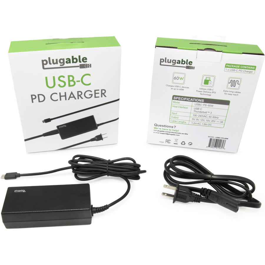 Plugable USB C Laptop Charger with 60W PD
