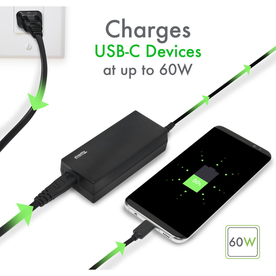 Plugable USB C Laptop Charger with 60W PD