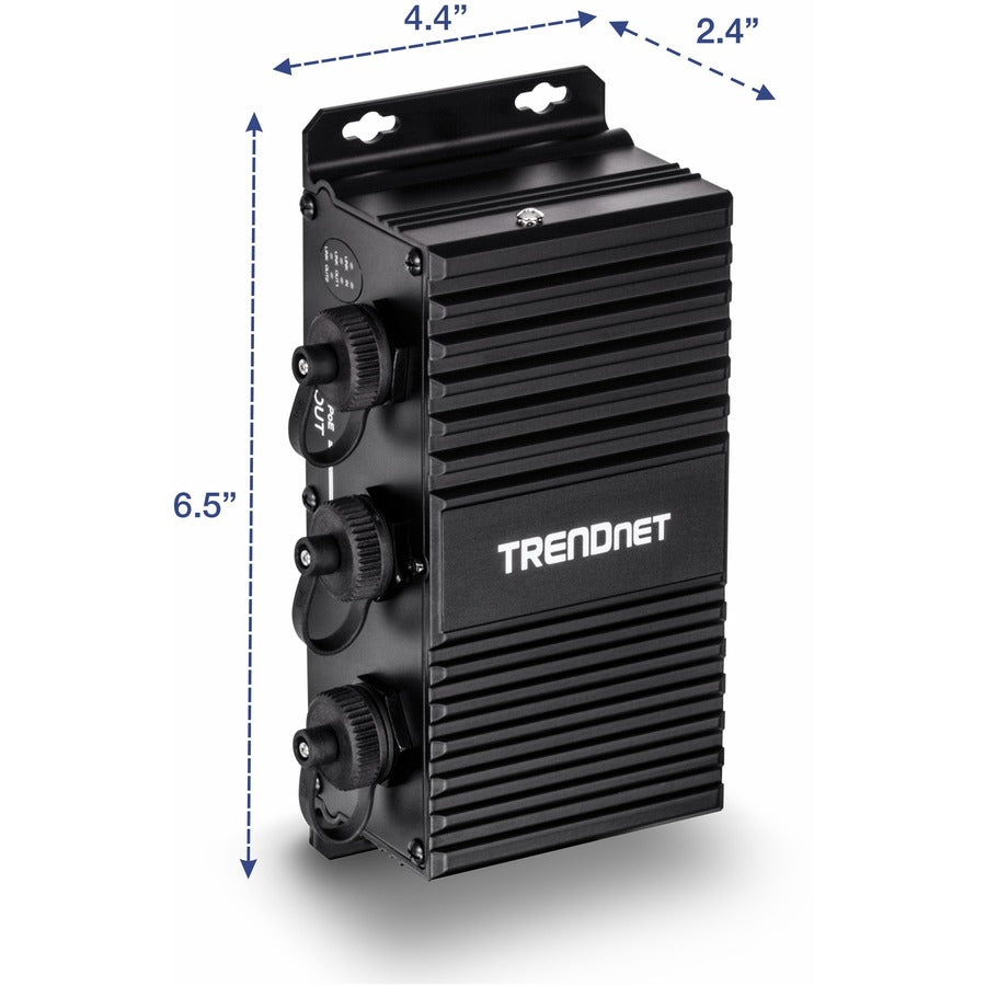 TRENDnet 2-Port Industrial Outdoor Gigabit UPoE Extender, Extends 100m- Total Distance Up to 200m (656'), Supports PoE (15.4W), PoE+(30W), UPoE(60W), IP67 Housing, TI-EU120