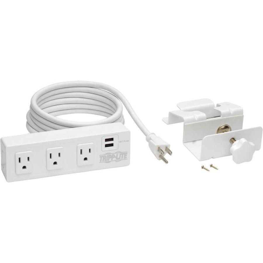 Eaton 3-Outlet Surge Protector Power Strip w/2-Port USB Charging White, 10 ft, TLP310USBCW